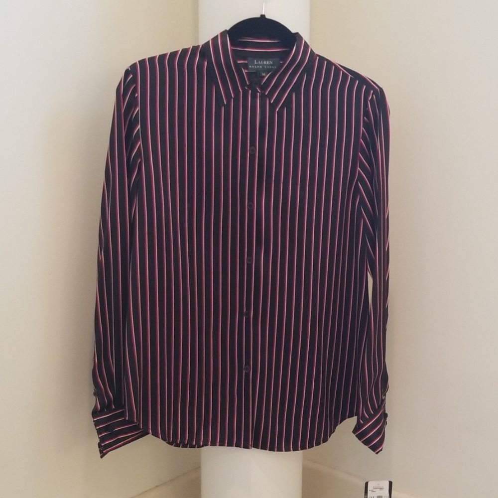 NWT Ralph Lauren Silk Striped Buttonup Blouse M